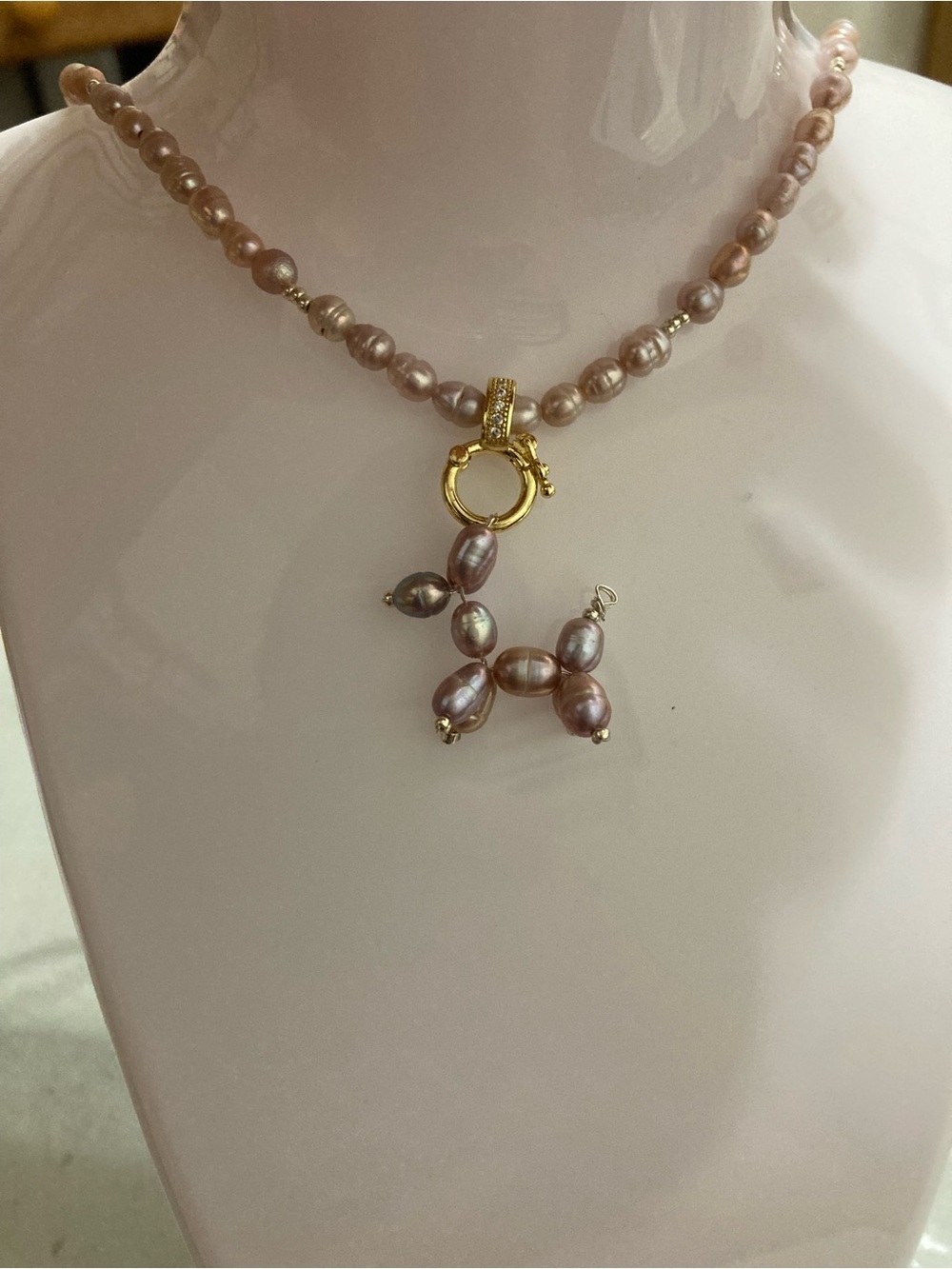 Pearl Pink Freshwater Pearl Necklace with golden interchangeable clasp for charm